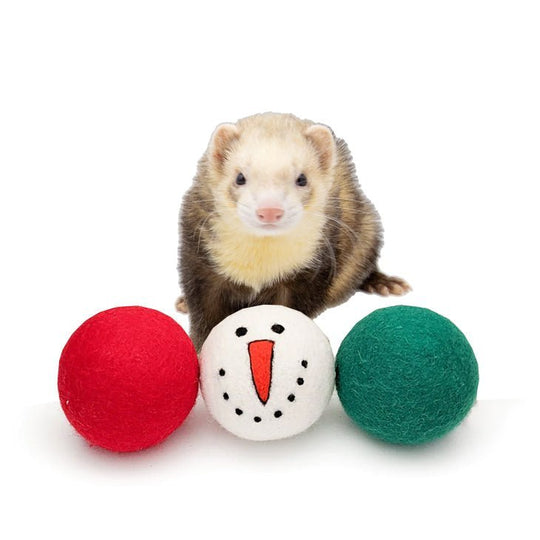 Ferret Stashing Balls (Red &amp; Green Snowman) - Set of 3 - The Pampered FerretFerret Stashing Balls (Red &amp; Green Snowman) - Set of 3Ferret ToysThe Pampered Ferret