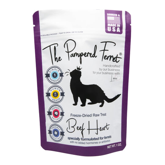 Freeze-dried raw beef heart treat for ferrets in bag