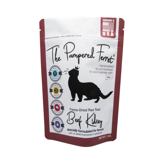 Freeze-dried raw beef kidney treat for ferrets in bag
