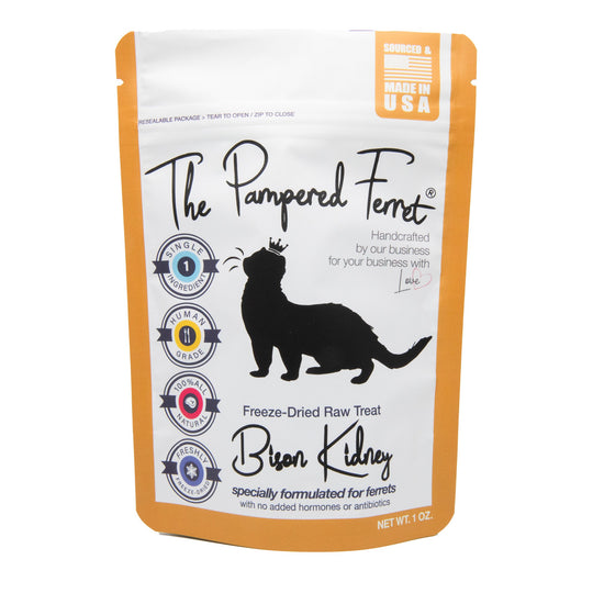 Freeze-dried raw bison kidney treats for ferrets in bag