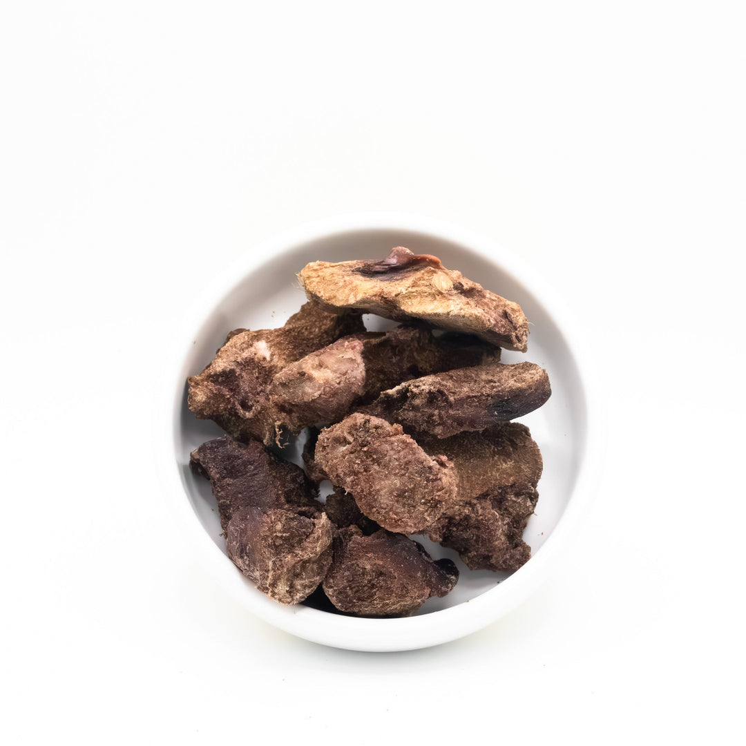 Freeze-dried raw bison kidney treats close up