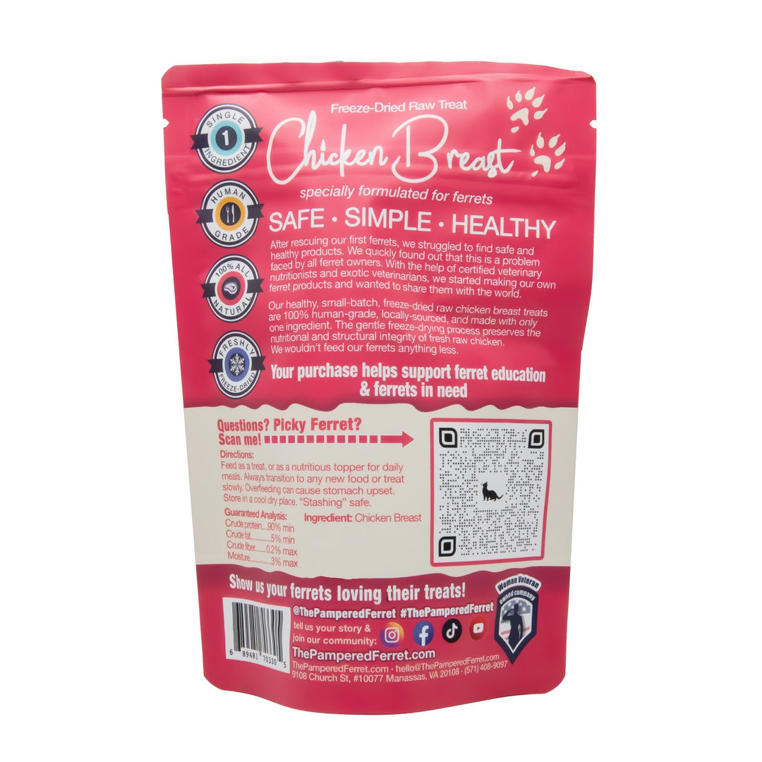 Freeze-dried raw chicken breast treat for ferrets in bag