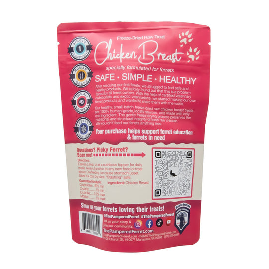 Freeze-dried raw chicken breast treat for ferrets in bag