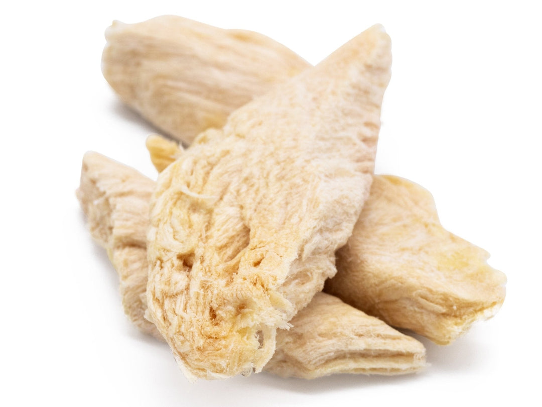 Freeze-dried raw chicken breast treat for ferrets close up