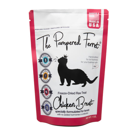 Freeze-dried raw chicken breast treat for ferrets in bag