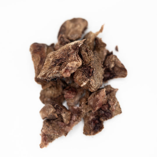 Freeze-dried raw chicken heart treat for ferrets close up