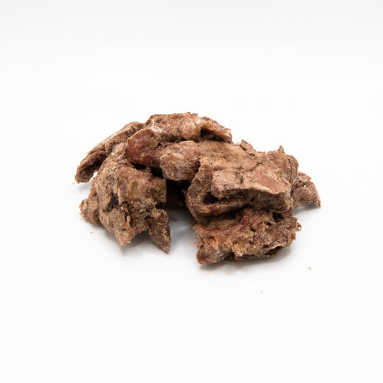 Freeze-dried raw chicken heart treat for ferrets close up