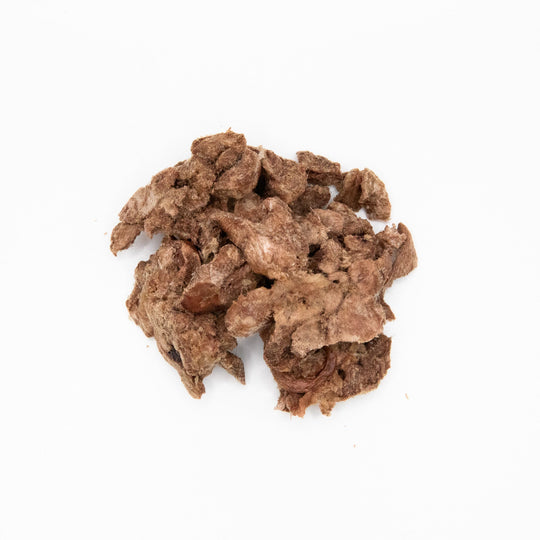 Freeze-dried raw chicken heart treat for ferrets close up