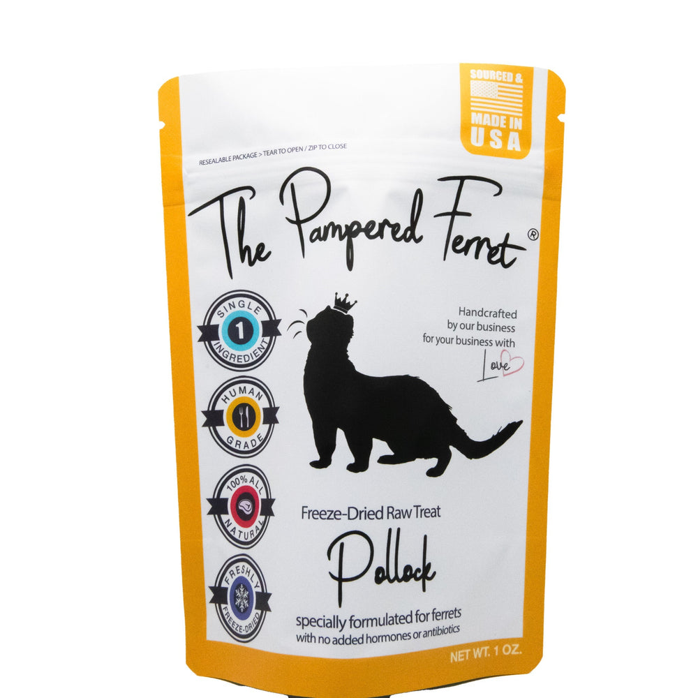 Freeze-dried raw pollock treat for ferrets in bag