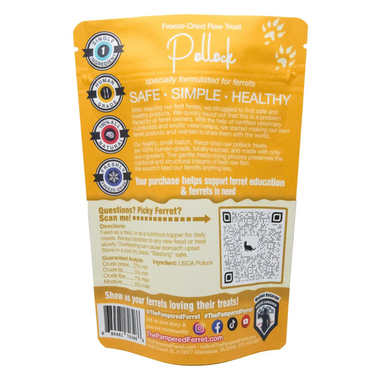 Freeze-dried raw pollock treat for ferrets in bag