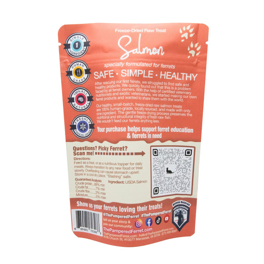 Freeze-dried raw salmon treat for ferrets in bag