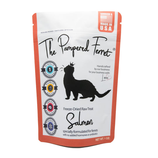 Freeze-dried raw salmon treat for ferrets in bag